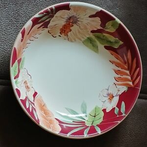 Home Trends Hibiscus And Bamboo Pasta Bowl Burgundy, Cream And Green